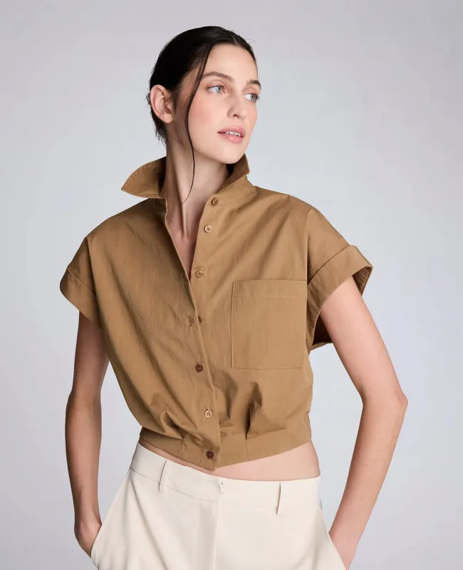 Poplin Cropped Short Sleeve Shirt made by Kenneth Cole