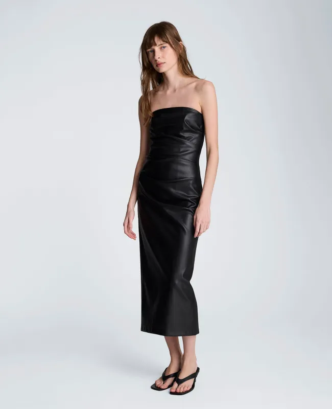 Tucked Detail Midi Strapless Vegan Leather Dress sold by Kenneth Cole