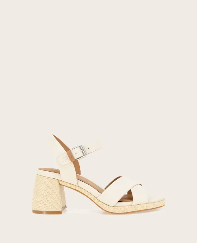 GENTLE SOULS - Rimini Leather X Band Raffia Heeled Sandal sold by Kenneth Cole