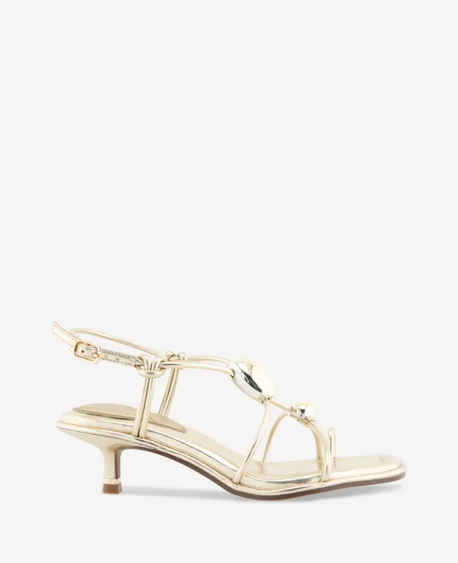 Gemma Embellished Strappy Metallic Leather Kitten Heel Sandal sold by Kenneth Cole