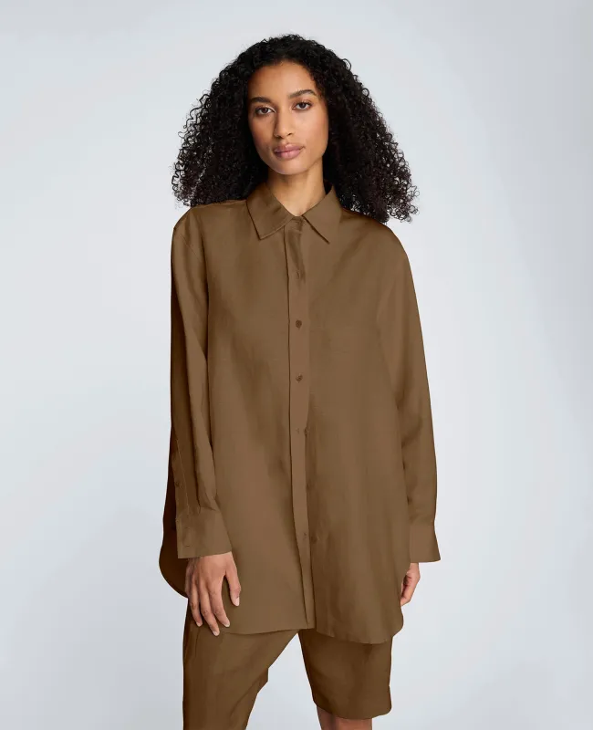 Drop Shoulder Button Front Boyfriend Shirt made by Kenneth Cole