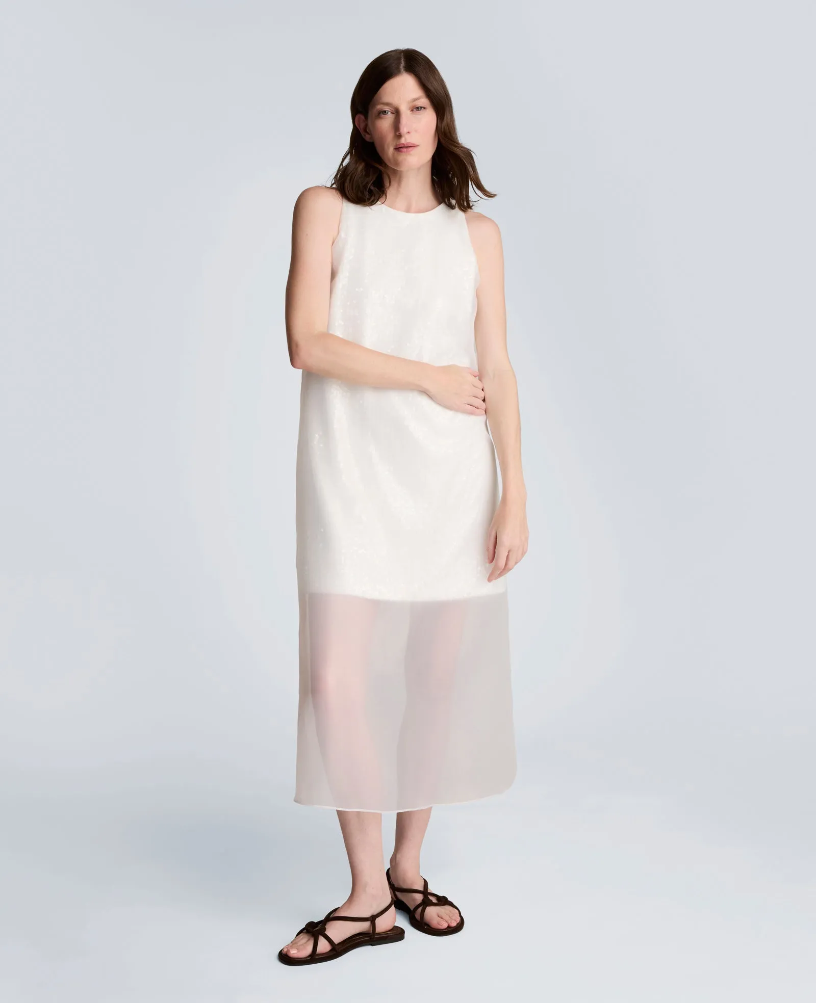 Sequin Sheer Overlay Crewneck Mini A-Line Dress sold by Kenneth Cole