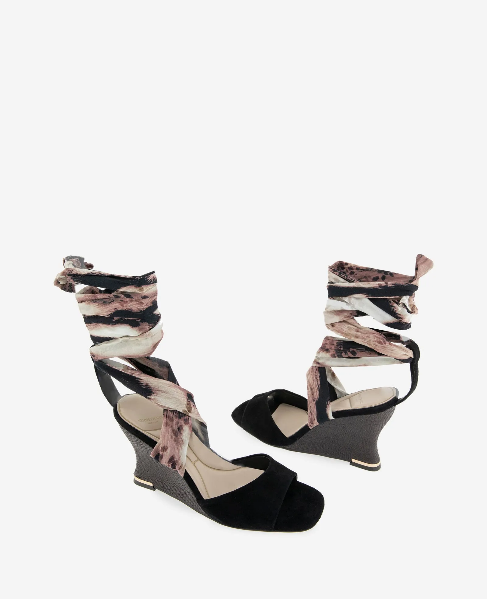 Fabia Printed Fabric Wrap Around Suede & Raffia Wedge sold by Kenneth Cole product image thumbnail 2