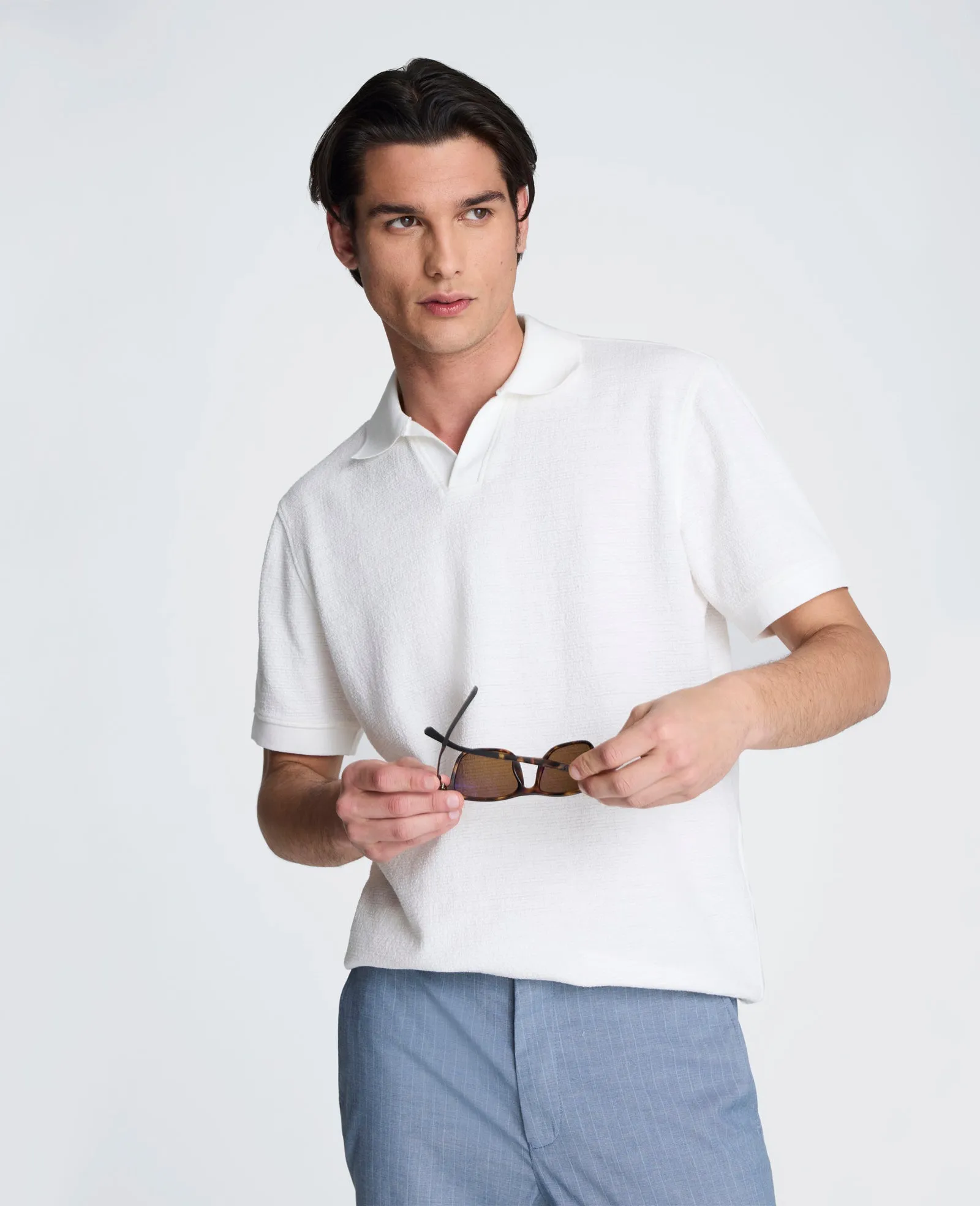 Short Sleeve Johnny Collar Polo with Ribbing sold by Kenneth Cole
