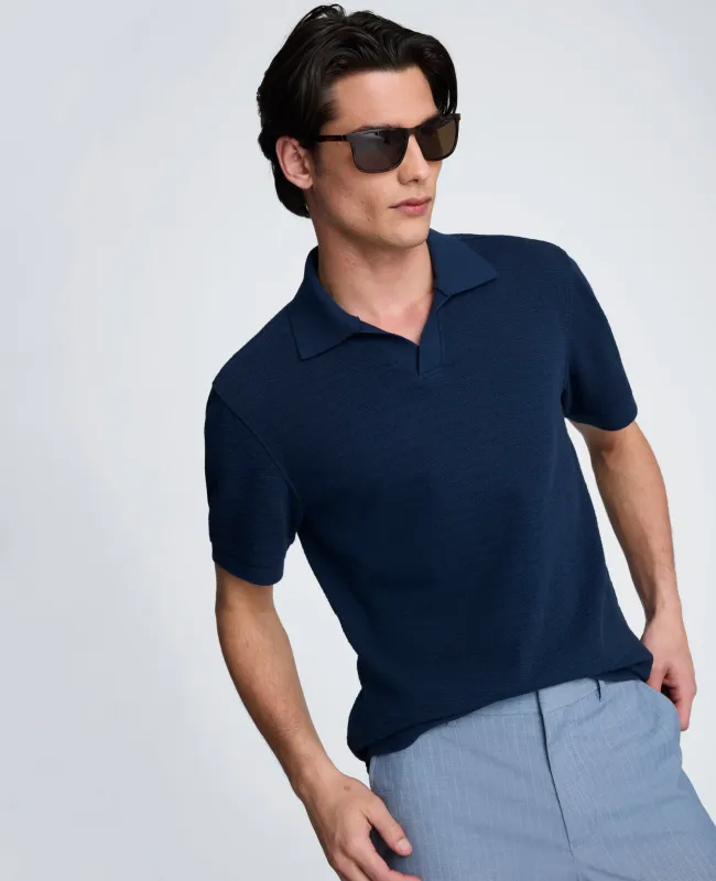 Short Sleeve Johnny Collar Polo with Ribbing sold by Kenneth Cole