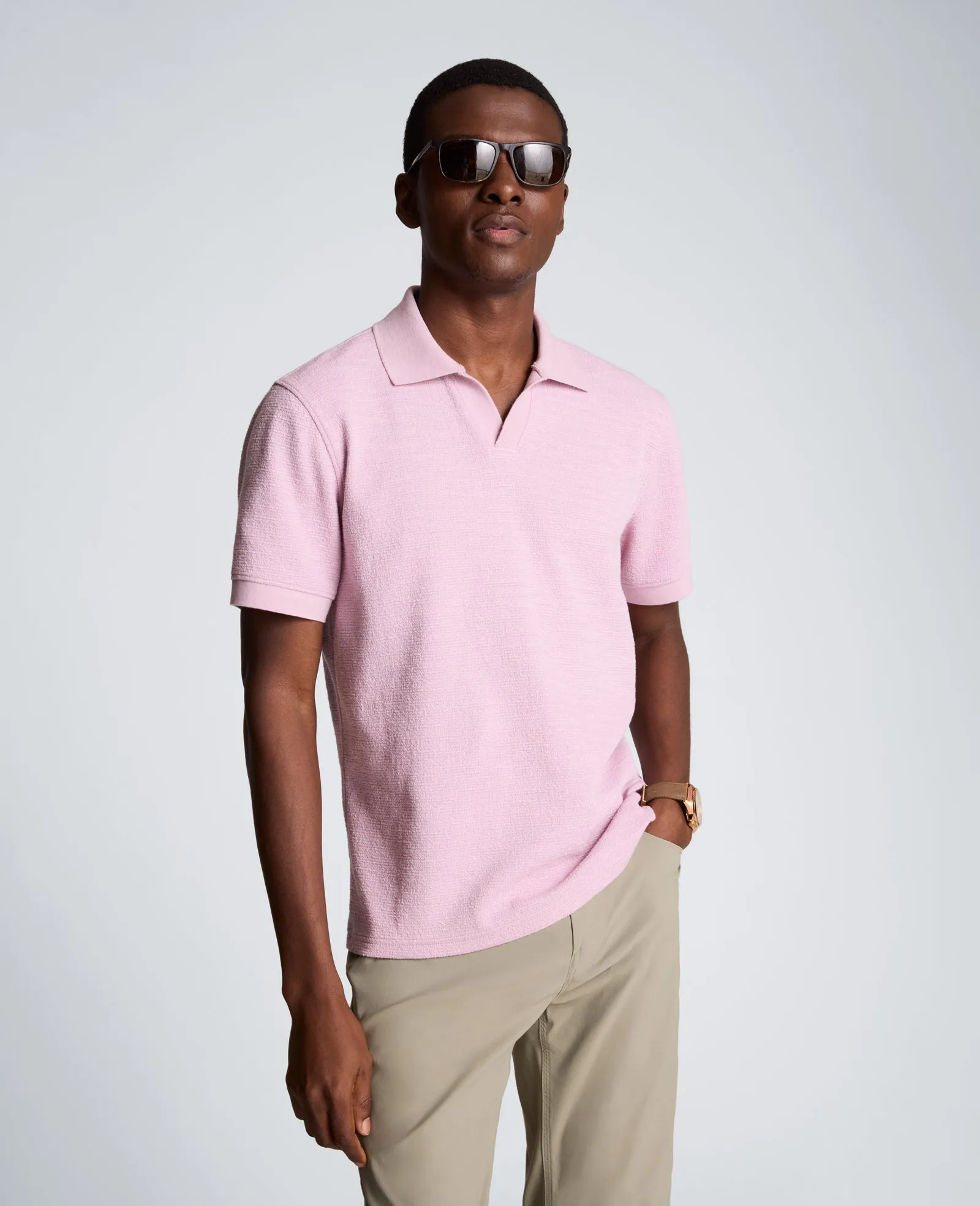 Short Sleeve Johnny Collar Polo with Ribbing sold by Kenneth Cole