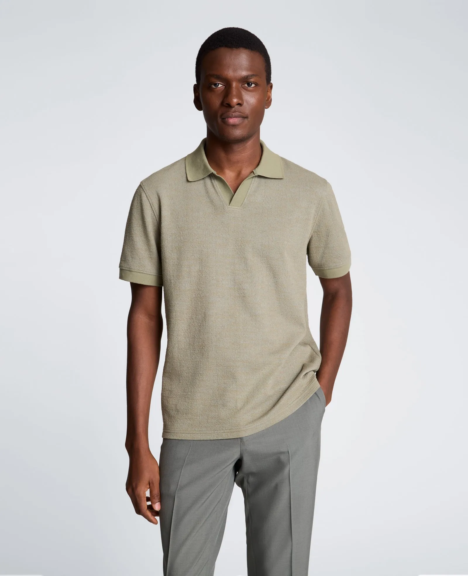 Short Sleeve Johnny Collar Polo with Ribbing sold by Kenneth Cole