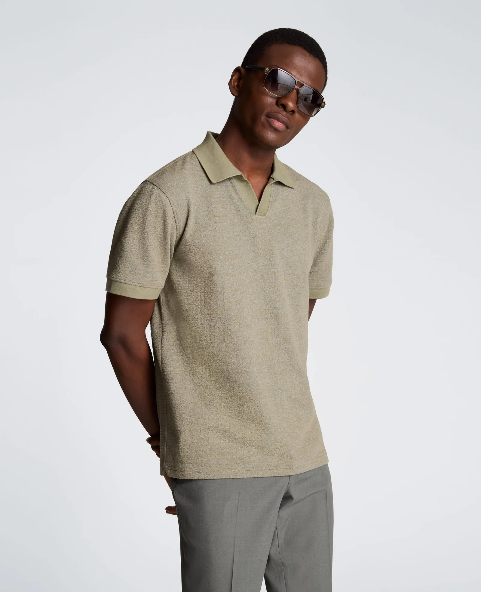 Short Sleeve Johnny Collar Polo with Ribbing sold by Kenneth Cole product image thumbnail 3