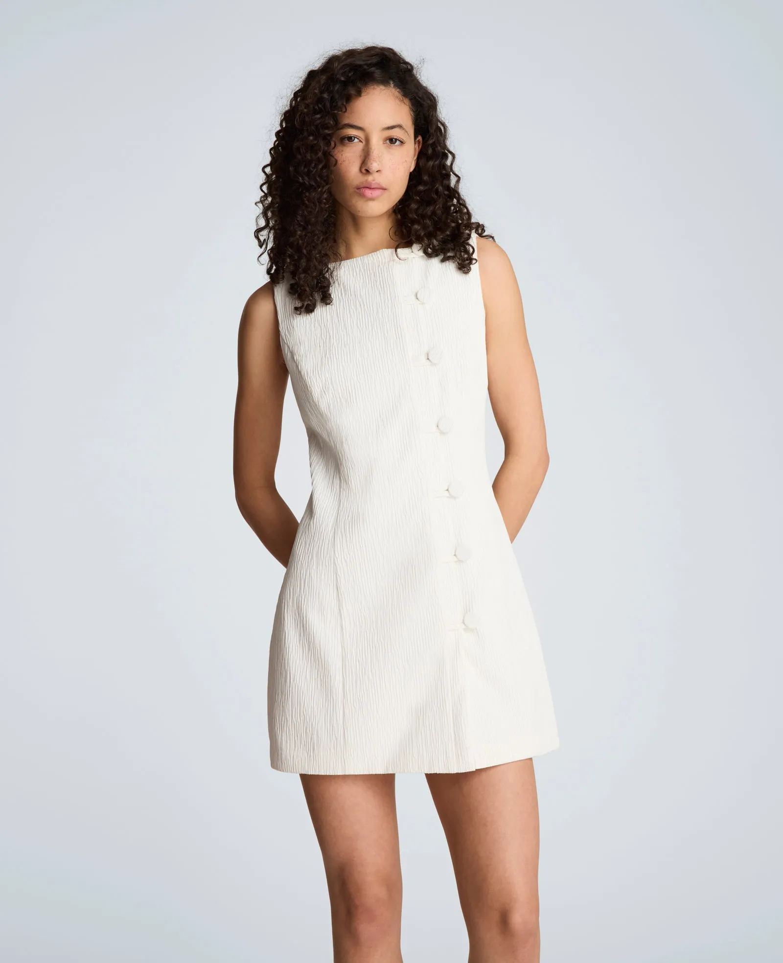 Button Front Boat Neck Sheath Short Cotton Cloque Dress sold by Kenneth Cole