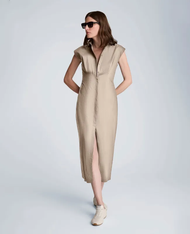 Bodice Pleat Midi Shirt Dress made by Kenneth Cole