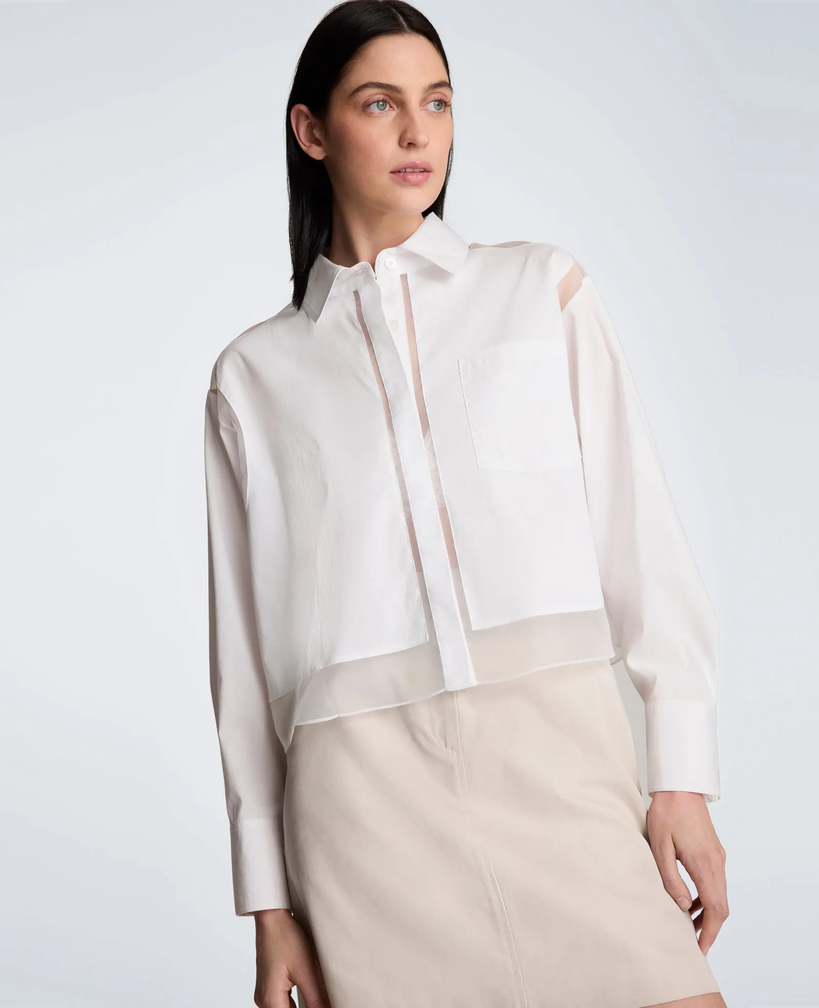 Crop Poplin Shirt with Combo Panels sold by Kenneth Cole