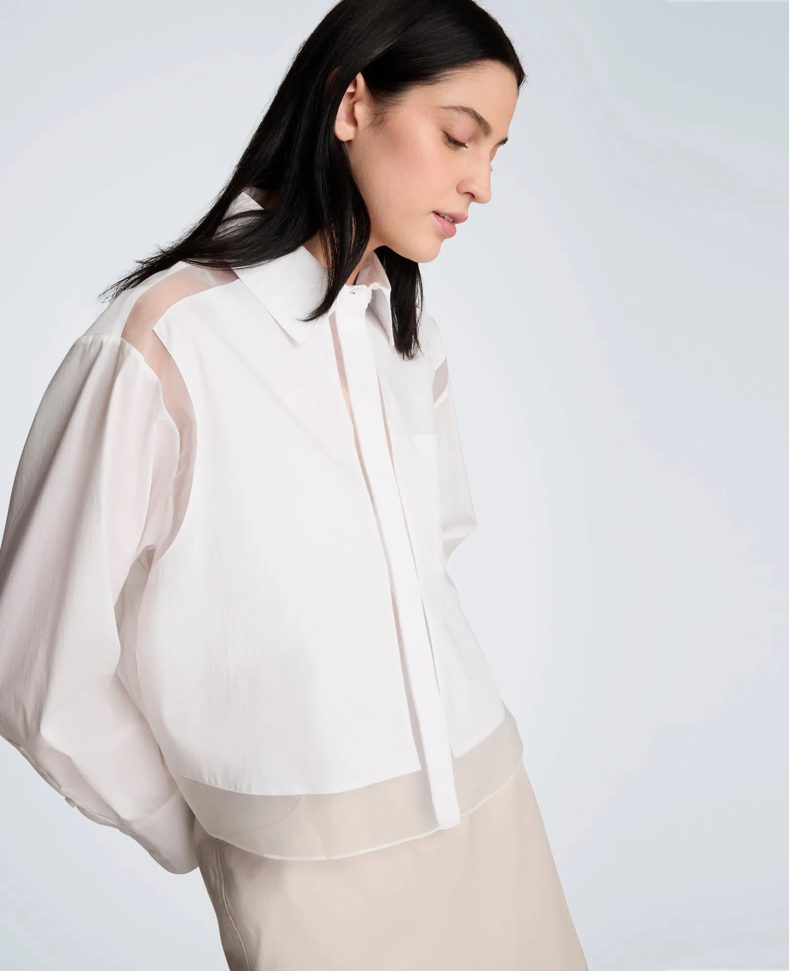 Crop Poplin Shirt with Combo Panels sold by Kenneth Cole product image thumbnail 3