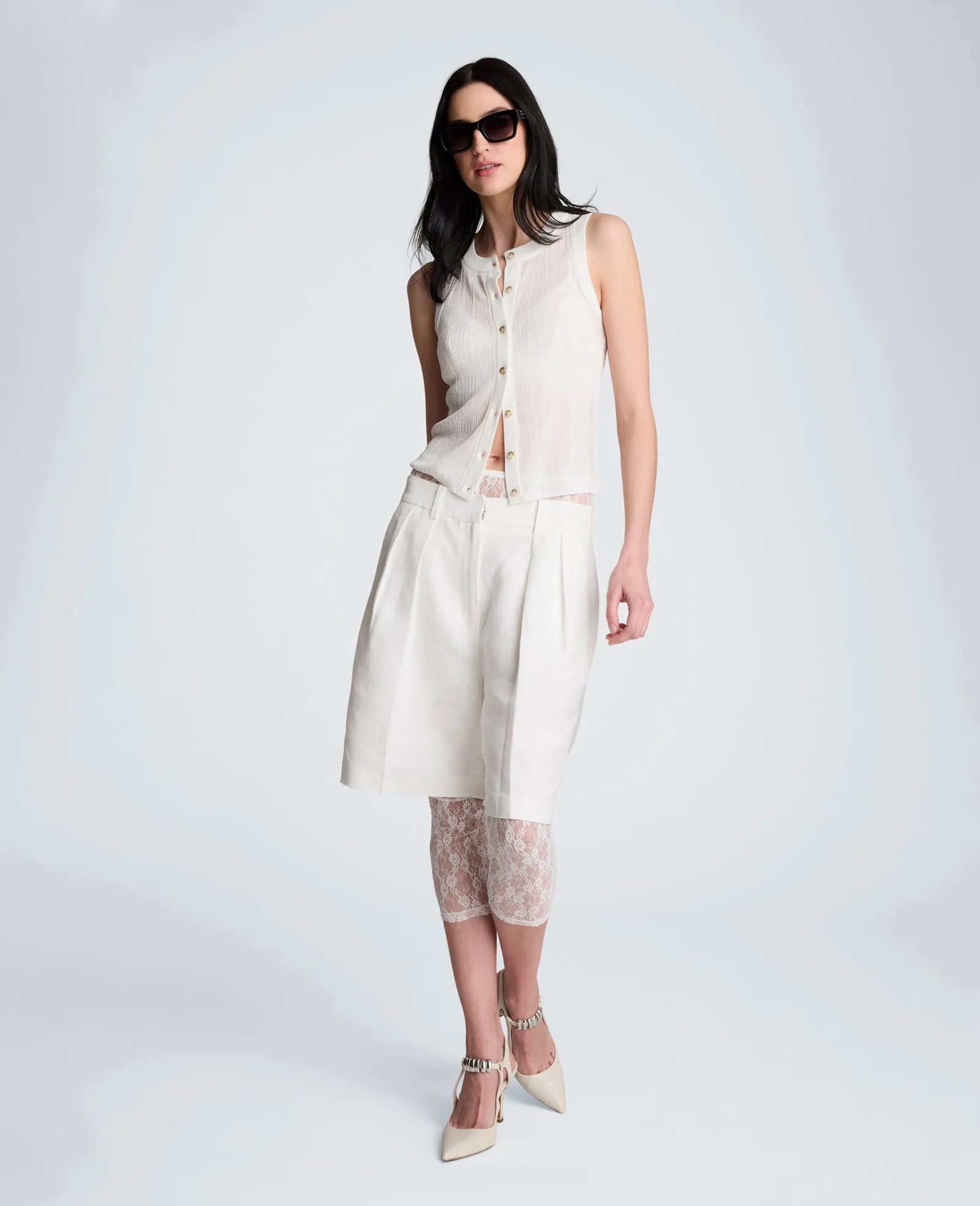 Fly Front High Rise Pleated Short Bermuda Refined Linen Short sold by Kenneth Cole product image thumbnail 5