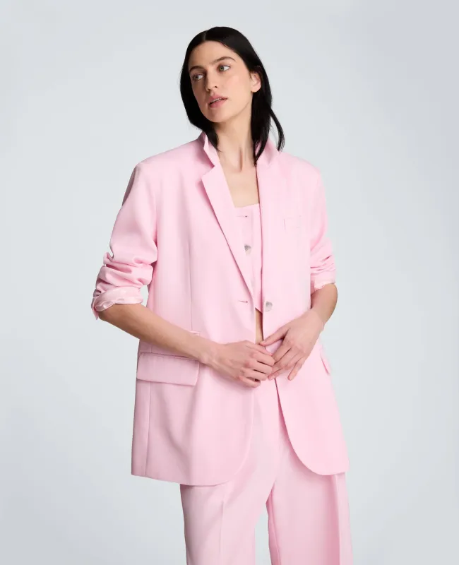 Luxe Twill Two Button Boyfriend Jacket with Flap Pockets made by Kenneth Cole