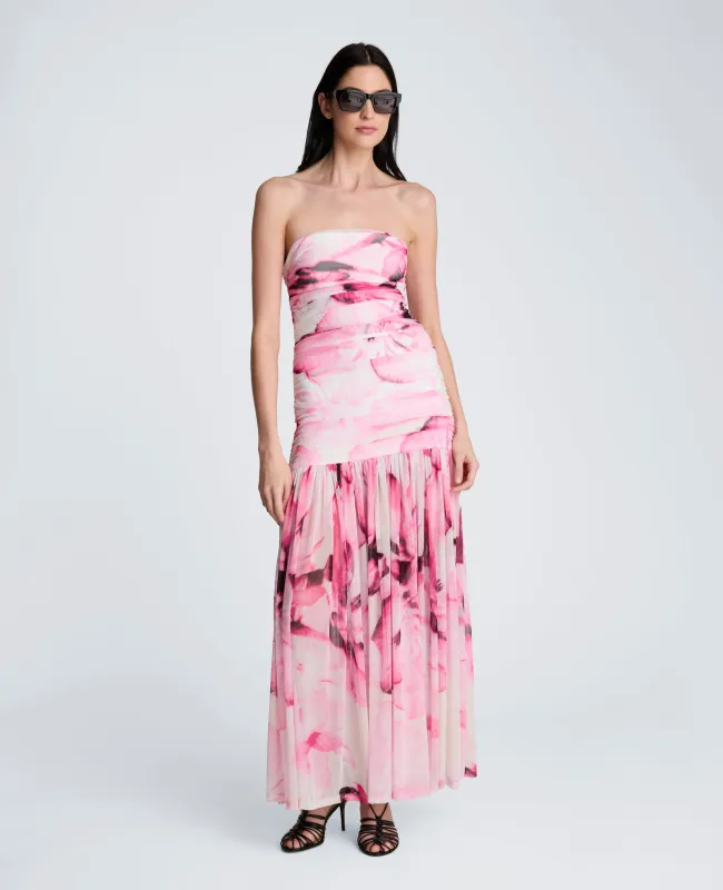Printed Mesh Strapless Maxi Dress sold by Kenneth Cole