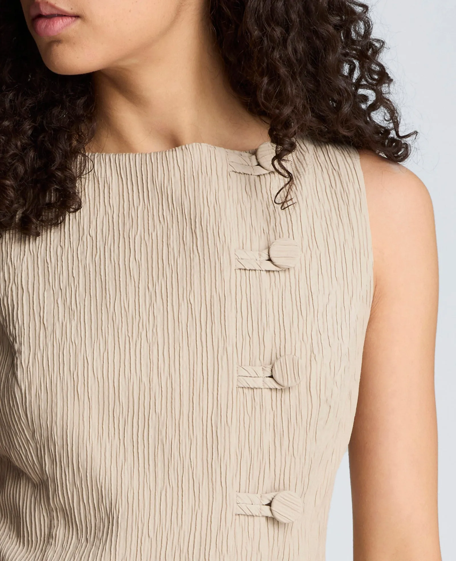 Button Front Boat Neck Sheath Short Cotton Cloque Dress sold by Kenneth Cole product image thumbnail 5