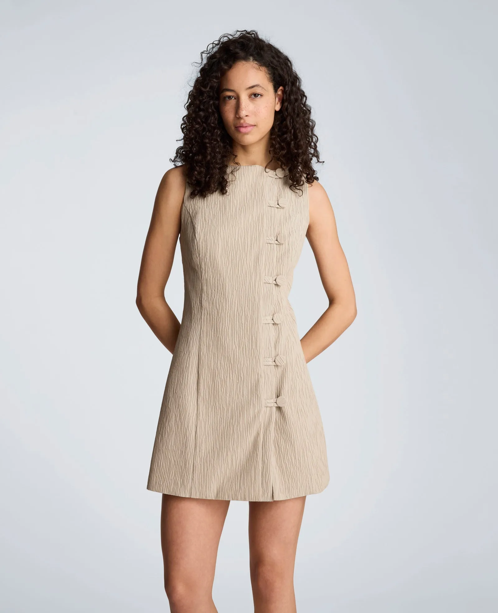 Button Front Boat Neck Sheath Short Cotton Cloque Dress sold by Kenneth Cole