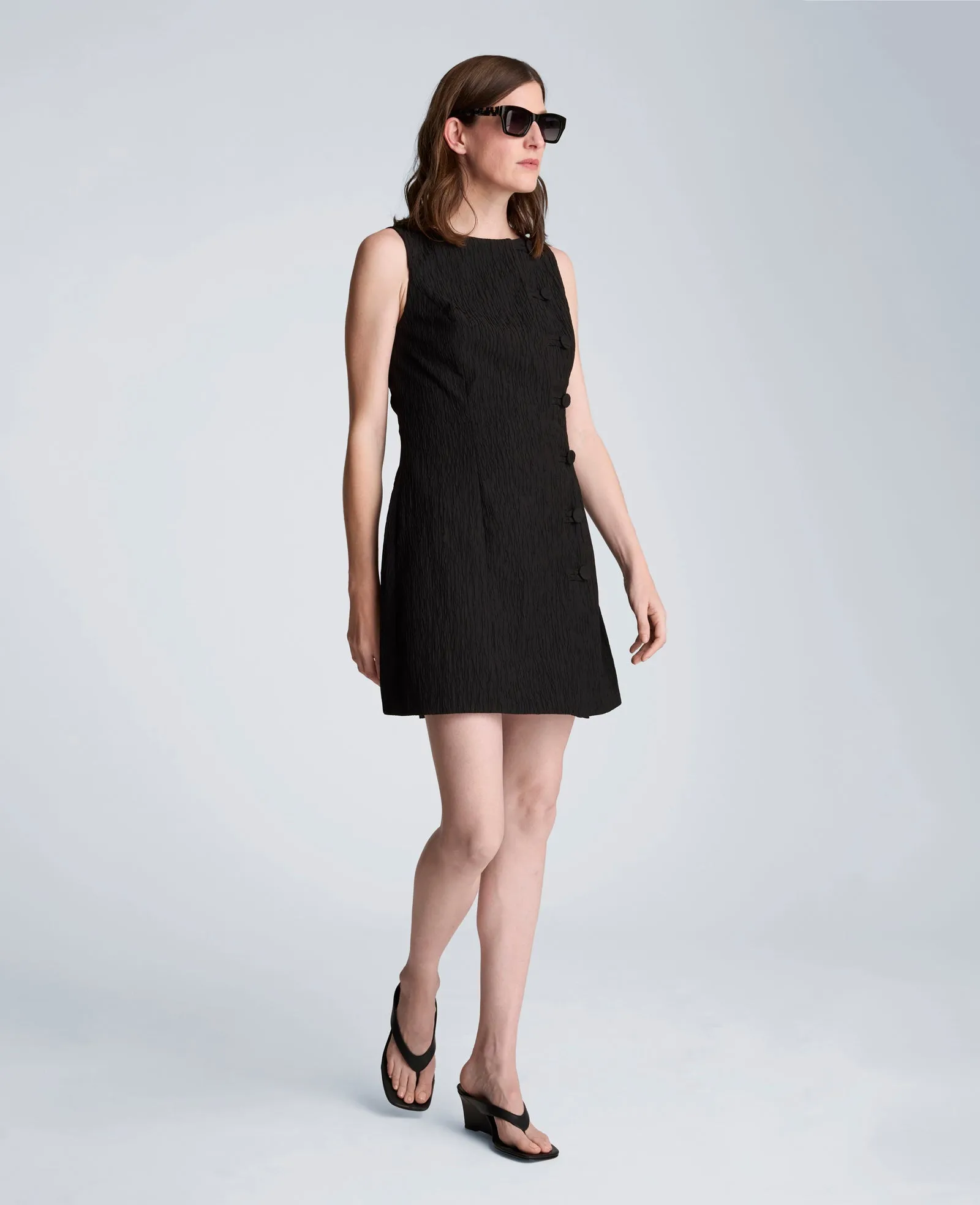 Button Front Boat Neck Sheath Short Cotton Cloque Dress sold by Kenneth Cole product image thumbnail 3