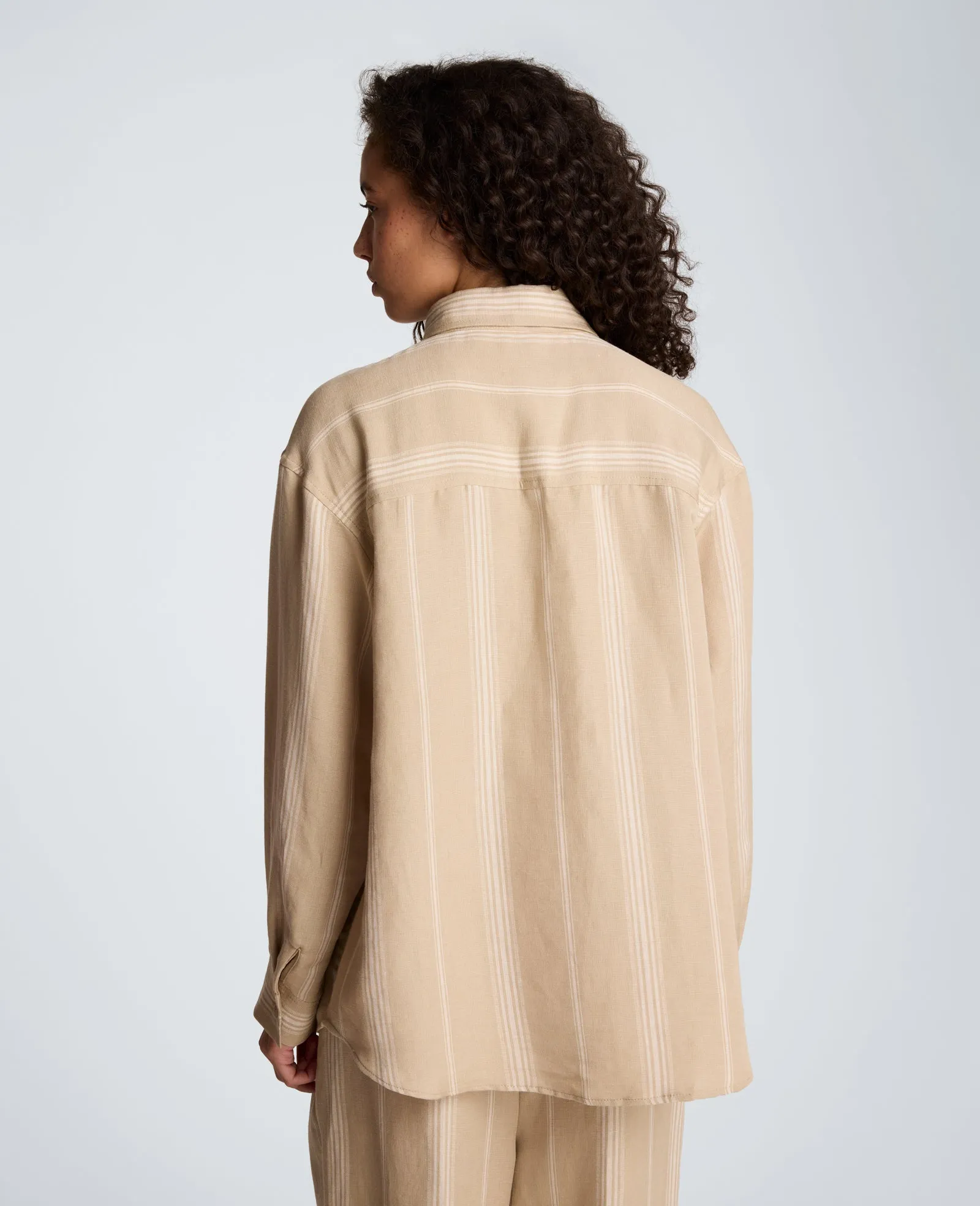 Striped Drop Shoulder Button Front Boyfriend Linen Shirt sold by Kenneth Cole product image thumbnail 3