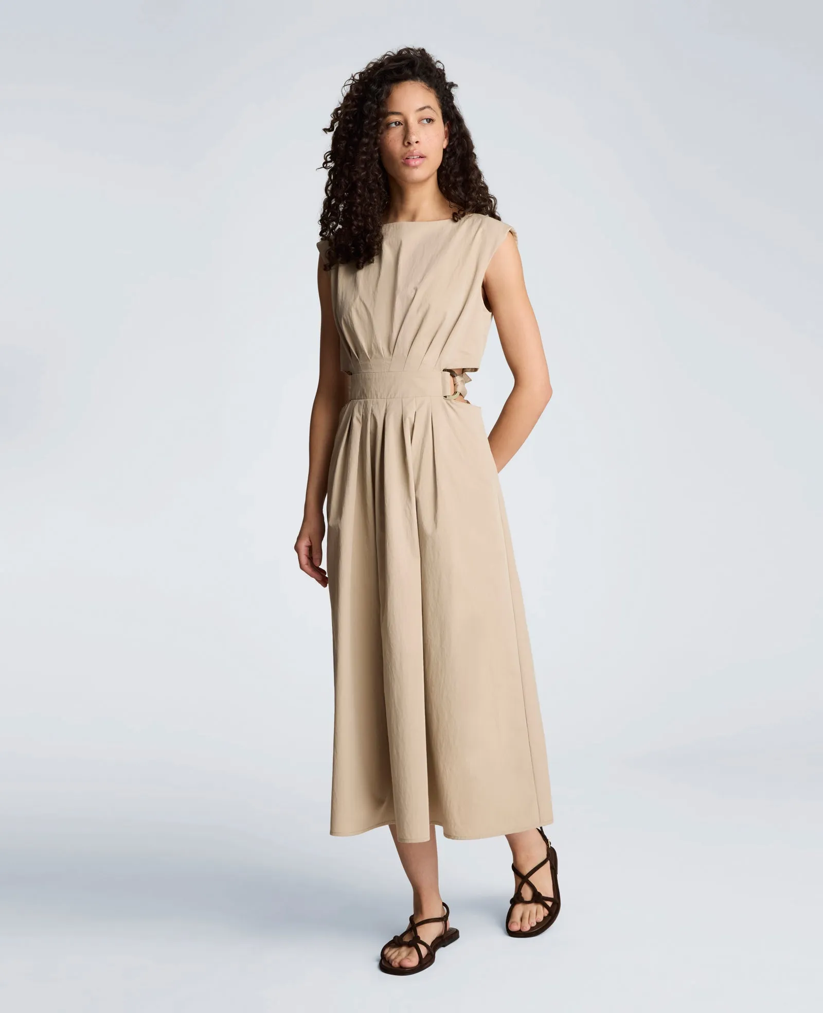 Cotton Poplin Sleeveless D-Rings Tie Midi Dress sold by Kenneth Cole