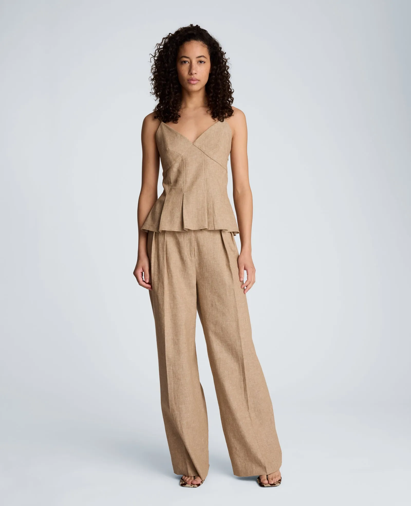 High Rise Fly Front Double Pleat Wide Leg Linen Blend Pant sold by Kenneth Cole product image thumbnail 4
