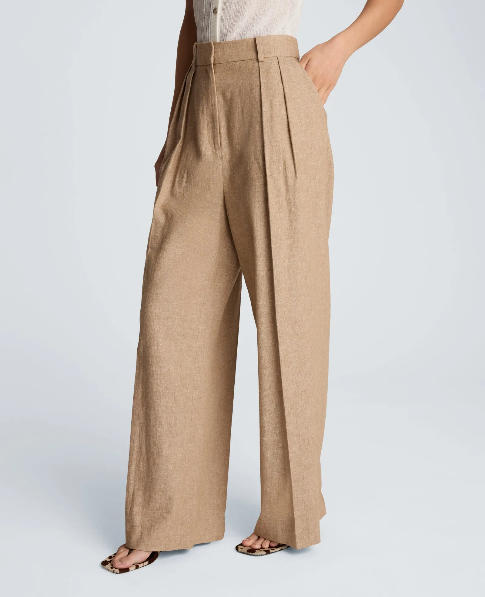 High Rise Fly Front Double Pleat Wide Leg Linen Blend Pant sold by Kenneth Cole product image thumbnail 3