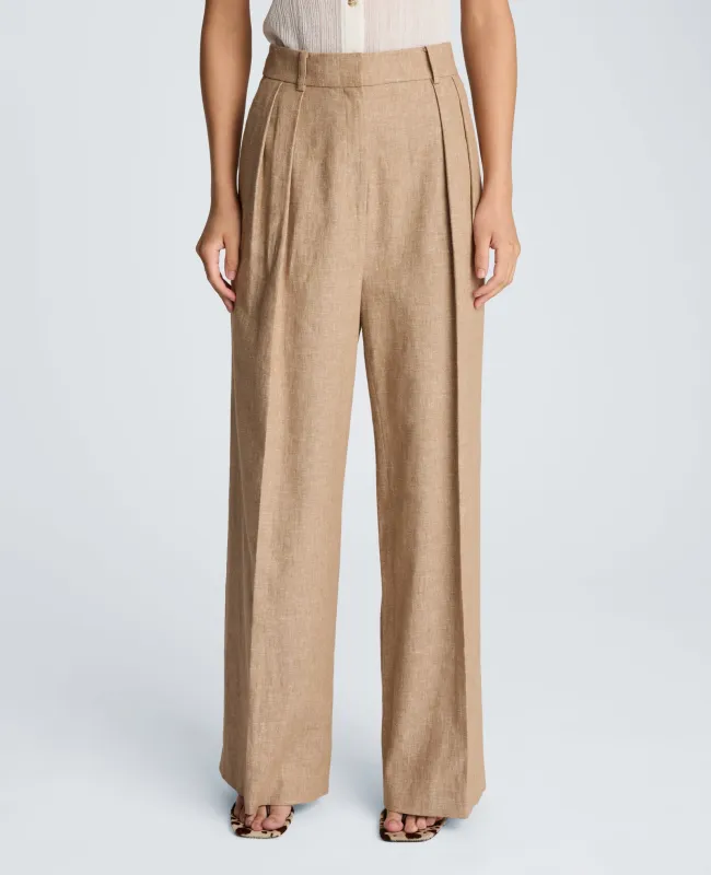 High Rise Fly Front Double Pleat Wide Leg Linen Blend Pant made by Kenneth Cole