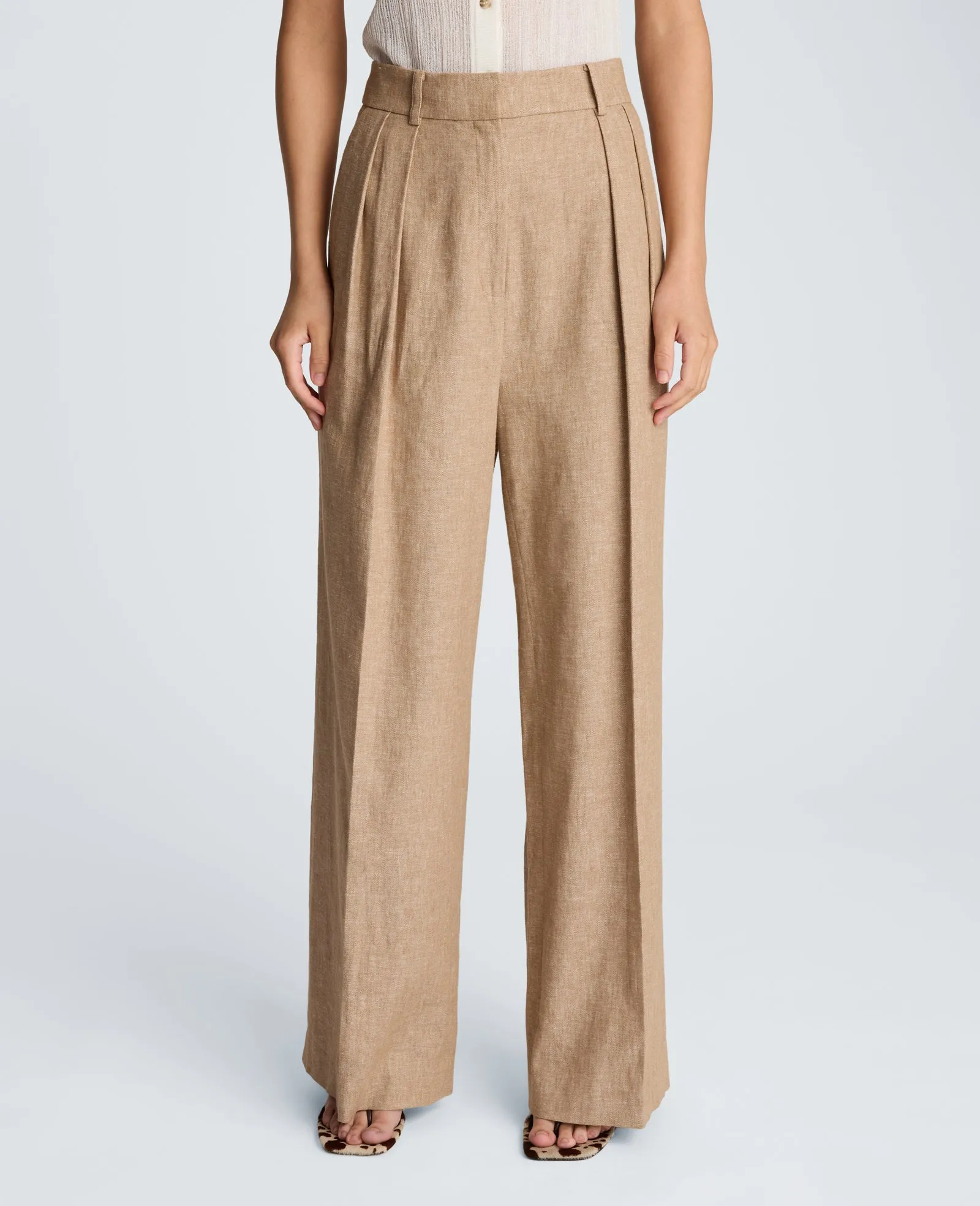 High Rise Fly Front Double Pleat Wide Leg Linen Blend Pant sold by Kenneth Cole