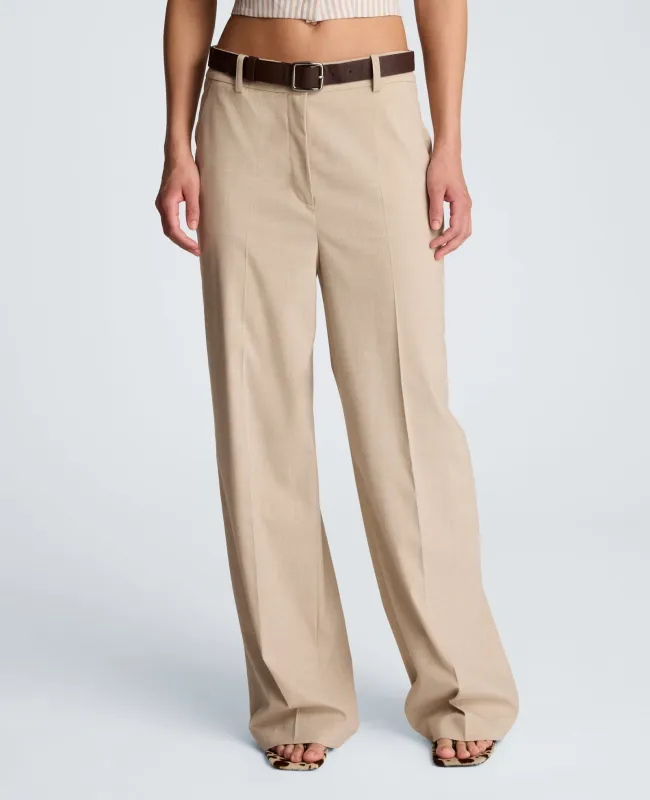 Crosshatch Fly Front High Rise Slash Pocket Wide Leg Pant with Belt made by Kenneth Cole