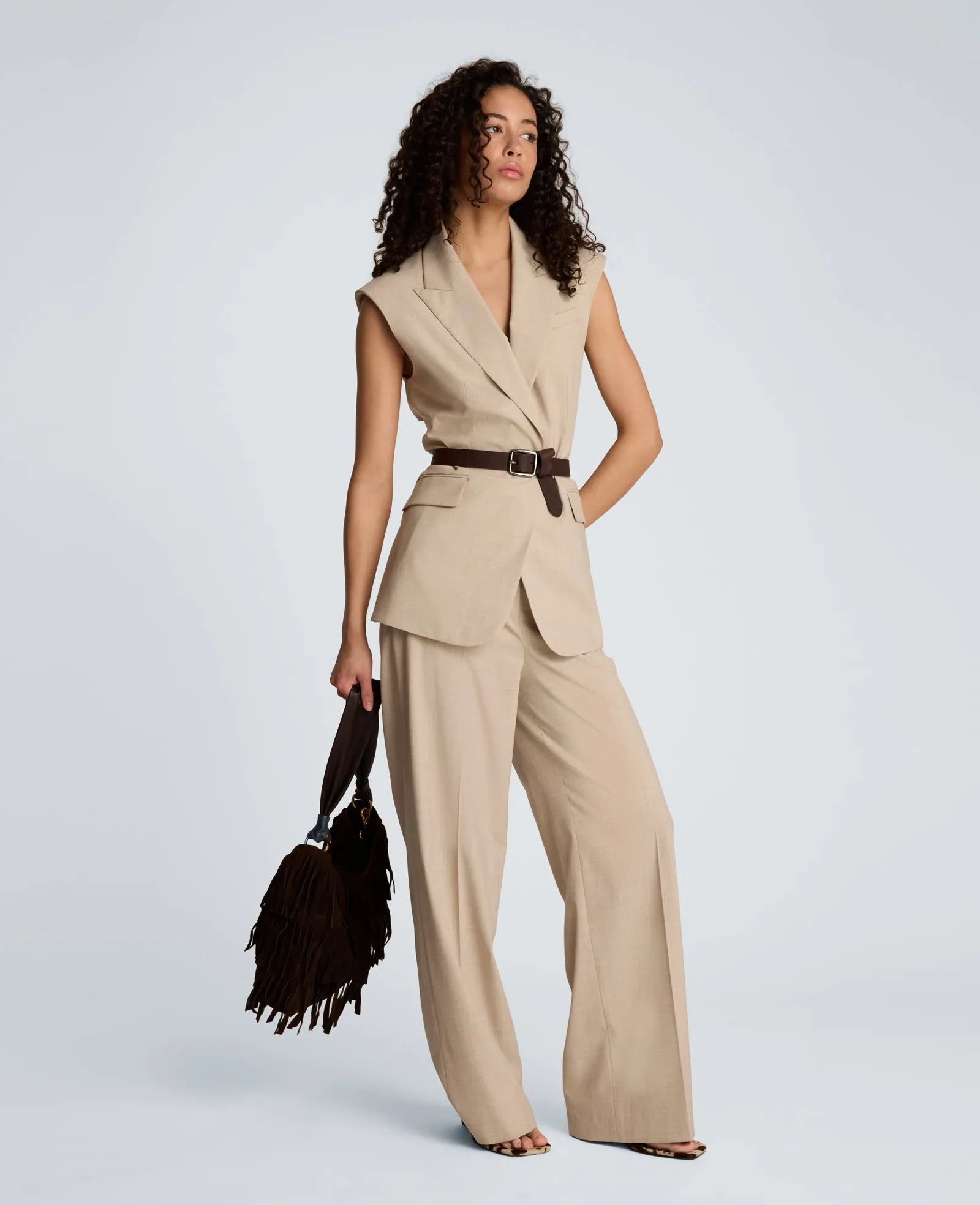 Crosshatch Fly Front High Rise Slash Pocket Wide Leg Pant with Belt sold by Kenneth Cole product image thumbnail 4