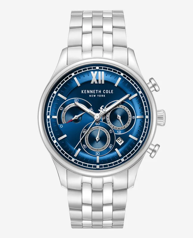 Dress Sport Chronograph Blue Dial Stainless Steel Bracelet Watch made by Kenneth Cole