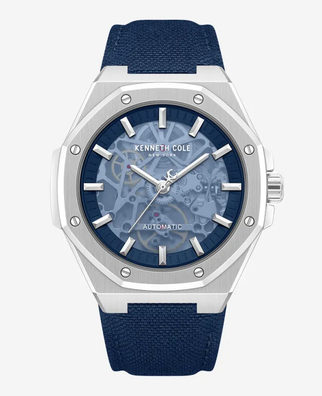 Skeleton Automatic Blue Dial Nylon Strap Watch made by Kenneth Cole