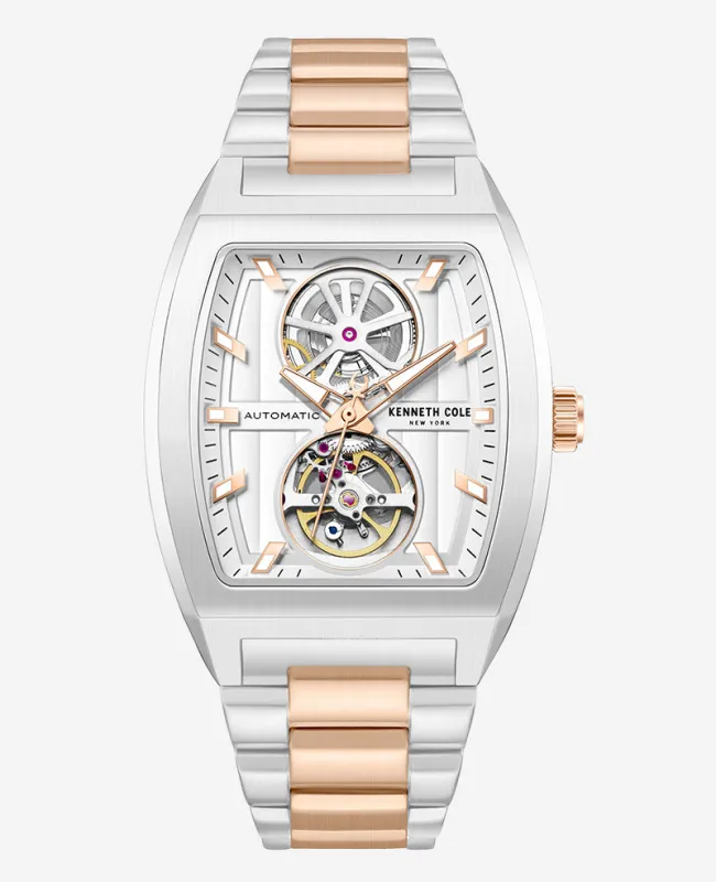 Skeleton Automatic Two-Tone Stainless Steel Bracelet Watch made by Kenneth Cole