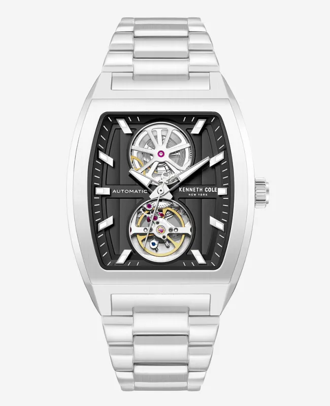 Skeleton Automatic Black Dial Stainless Steel Bracelet Watch made by Kenneth Cole