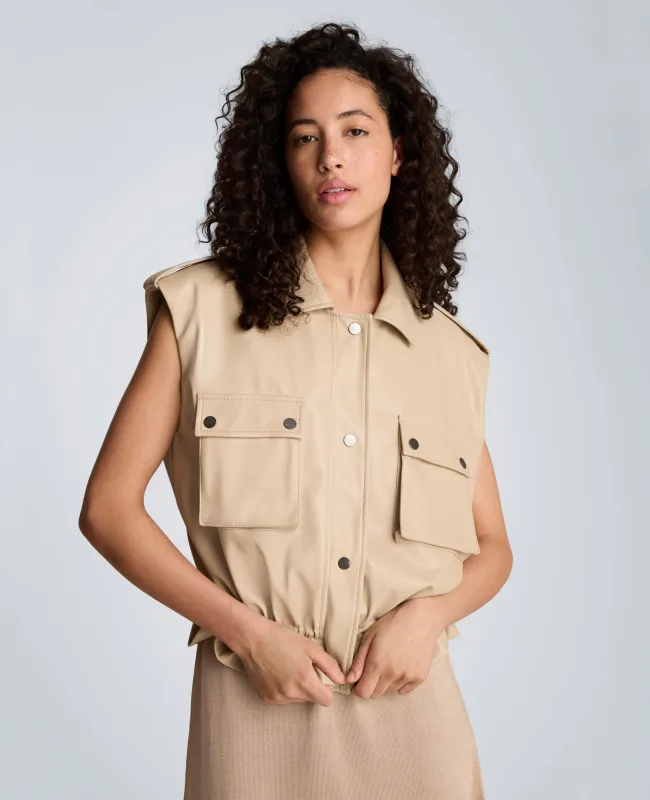 Faux Leather Snap Front Jacket with Drawcord Waist made by Kenneth Cole