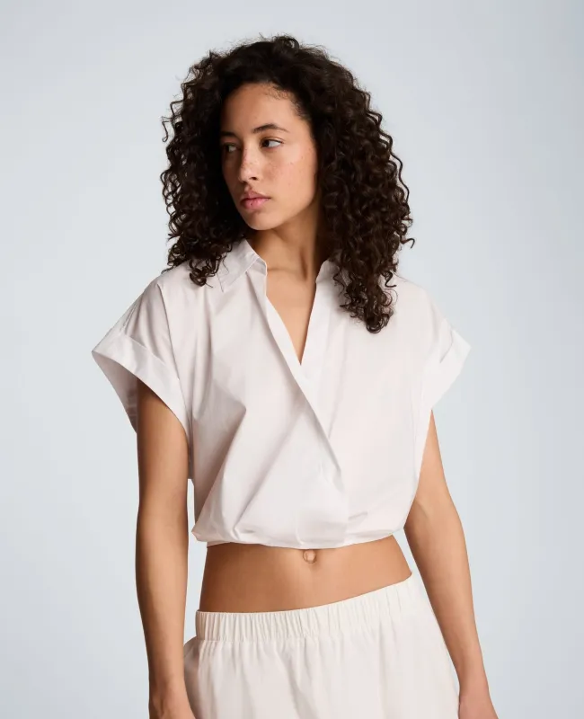 Pleat Crossover Front Cropped Shirt made by Kenneth Cole