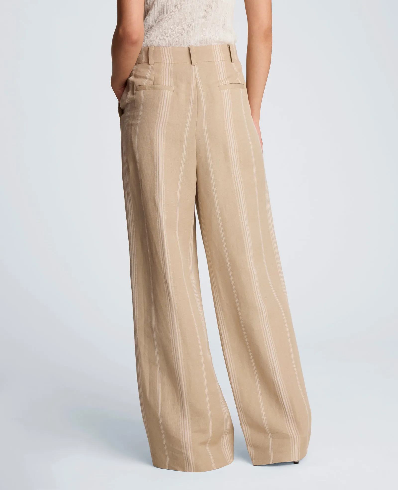 Striped Linen Blend High Rise Fly Front Double Pleat Wide Leg Pant sold by Kenneth Cole product image thumbnail 3
