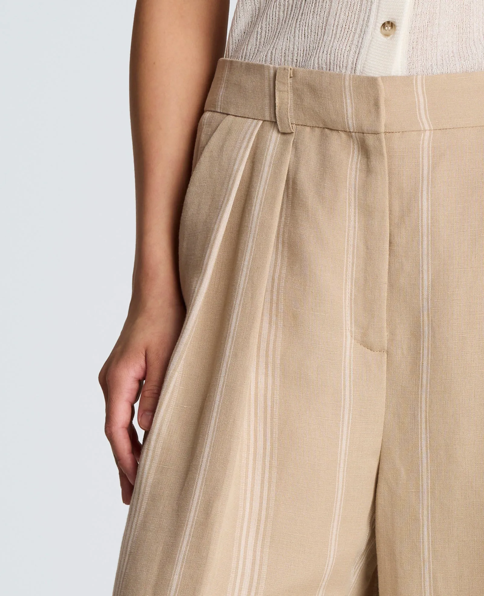 Striped Linen Blend High Rise Fly Front Double Pleat Wide Leg Pant sold by Kenneth Cole product image thumbnail 5