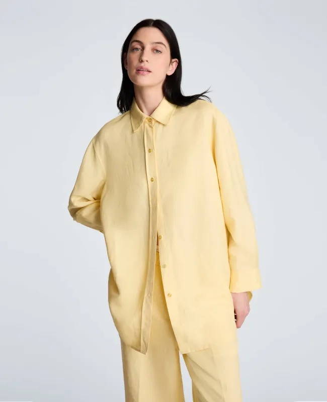 Refined Linen Drop Shoulder Button Down Boyfriend Shirt made by Kenneth Cole