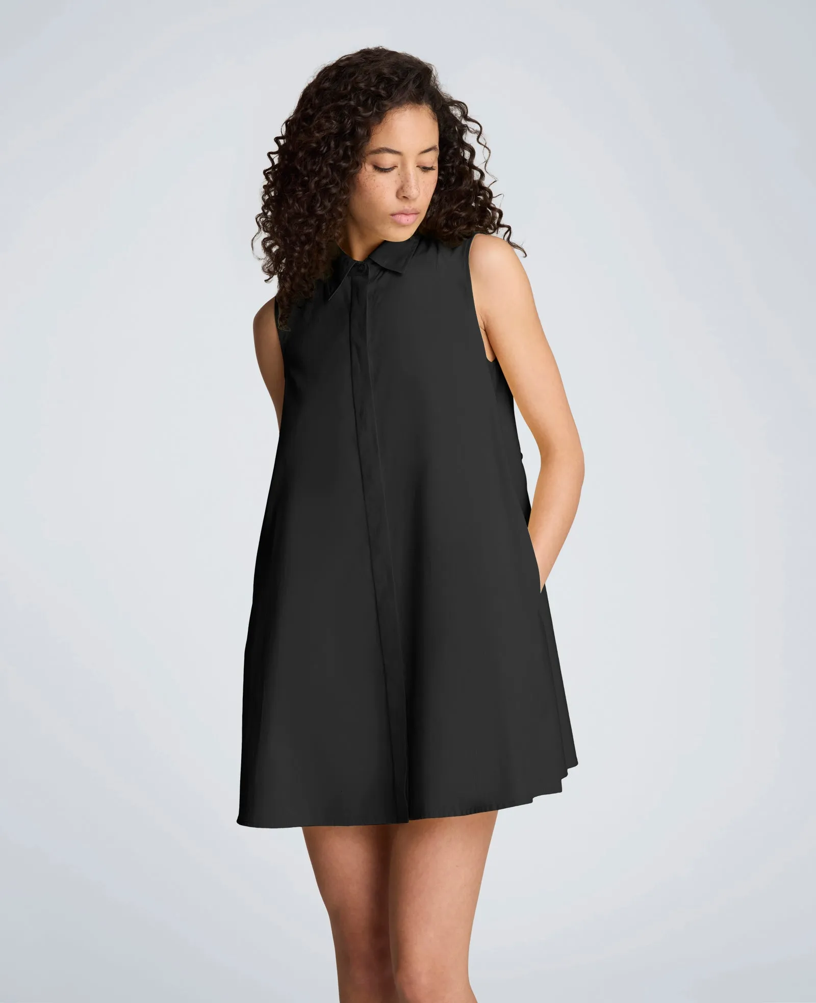 Cotton Poplin Sleeveless Trapeze Mini Dress sold by Kenneth Cole