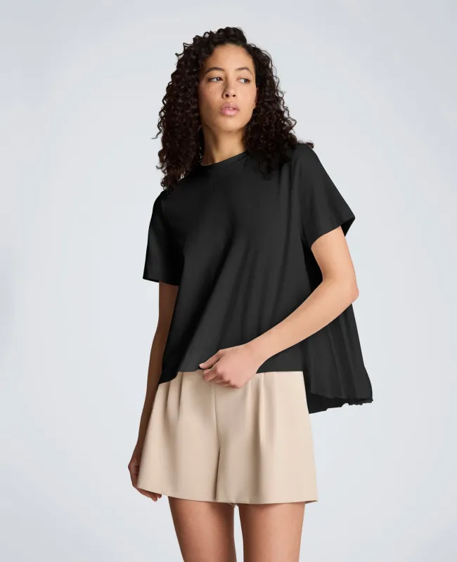 Short Sleeve Crewneck Tee with Pleated Asymmetrical Hem made by Kenneth Cole