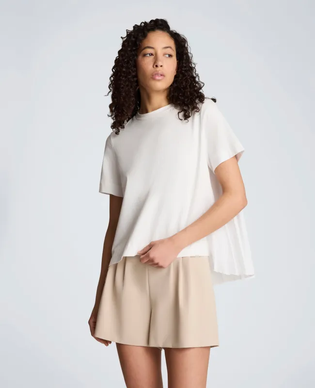 Short Sleeve Crewneck Tee with Pleated Asymmetrical Hem made by Kenneth Cole