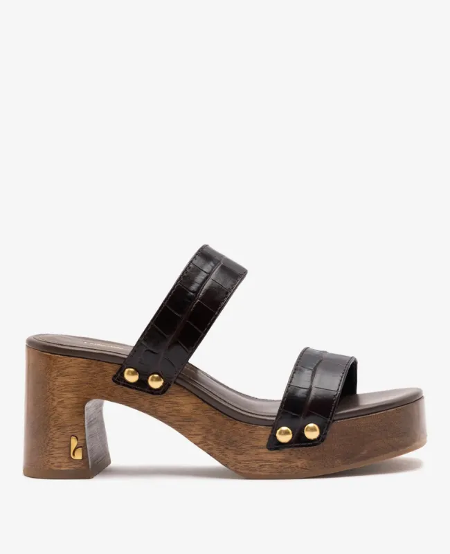 Larroudé x Kenneth Cole: Sandal Dark Oak Croco Leather made by Larroude