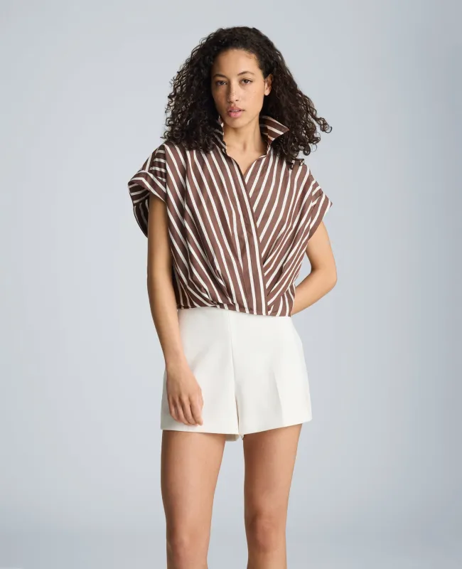 Pleat Cross Over Front Shirt Sleeve Crop Shirt made by Kenneth Cole