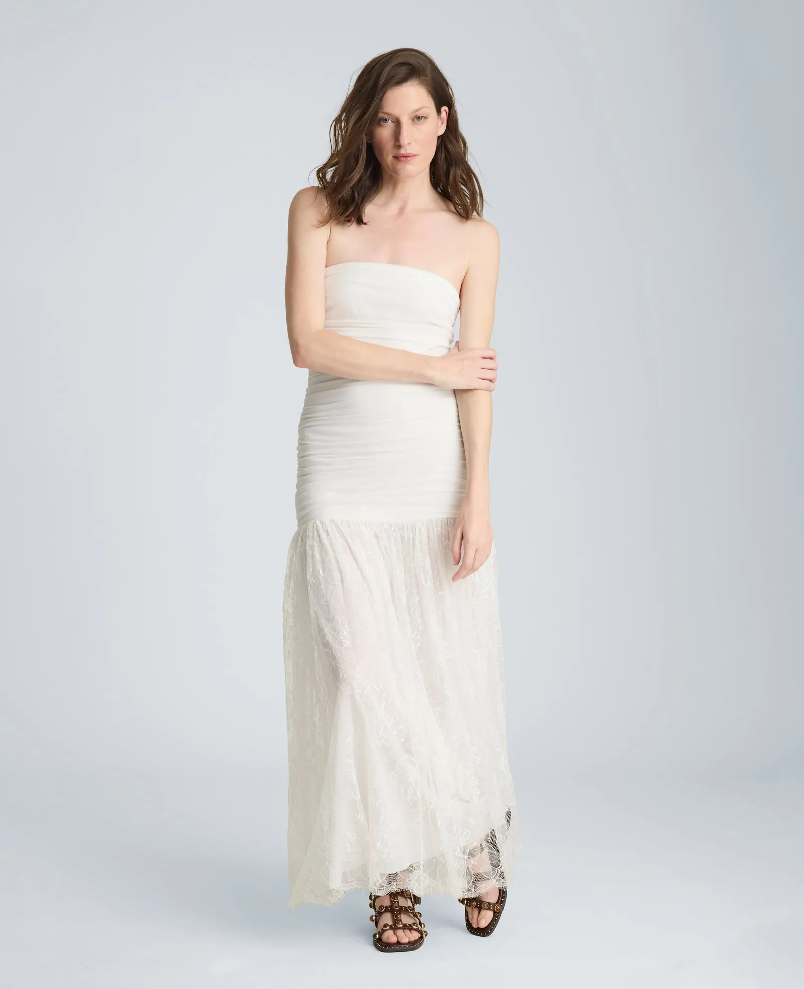 Strapless Mesh Maxi Dress sold by Kenneth Cole