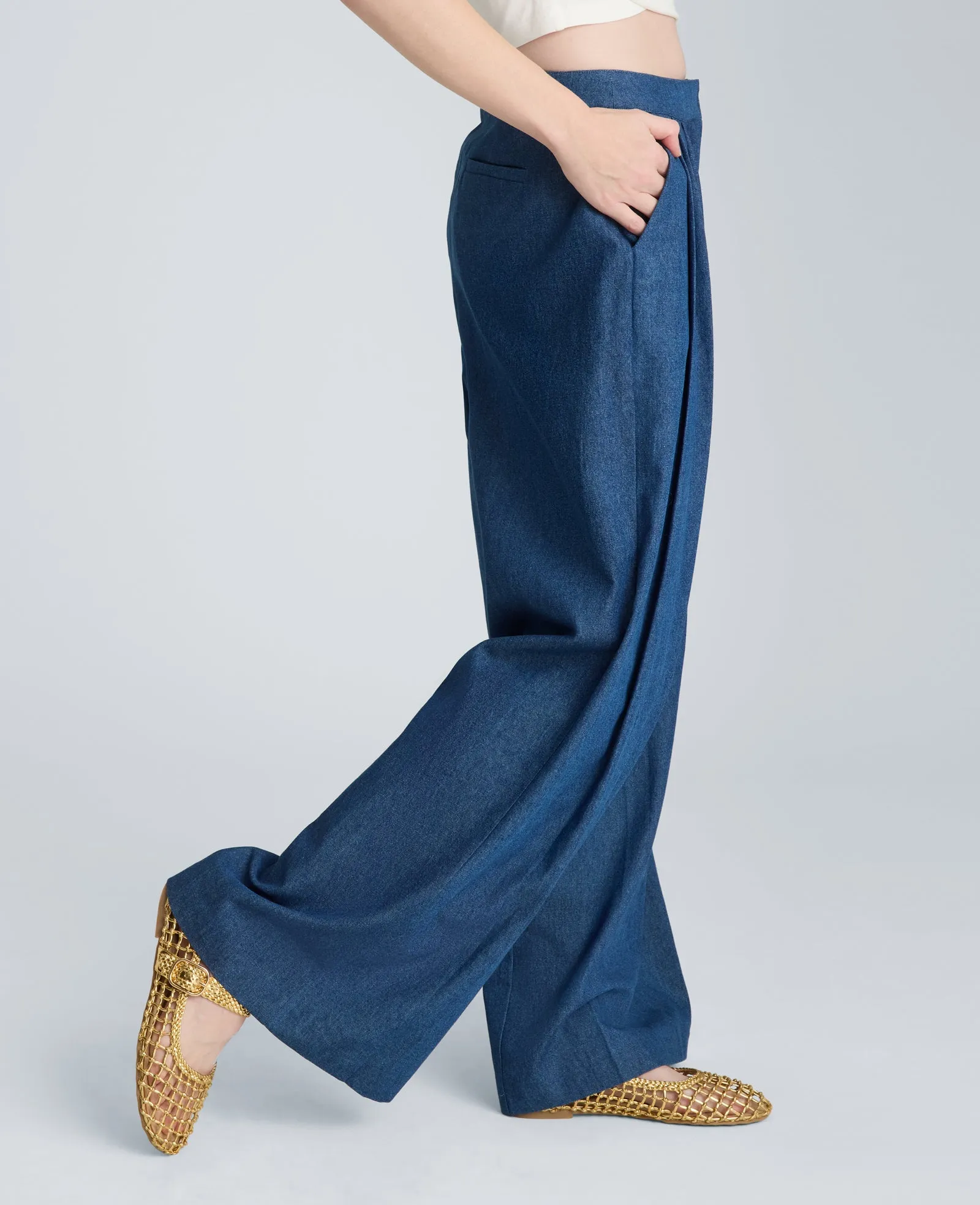 High Rise Fly Front Triple Pleat Wide Denim Jean sold by Kenneth Cole product image thumbnail 5