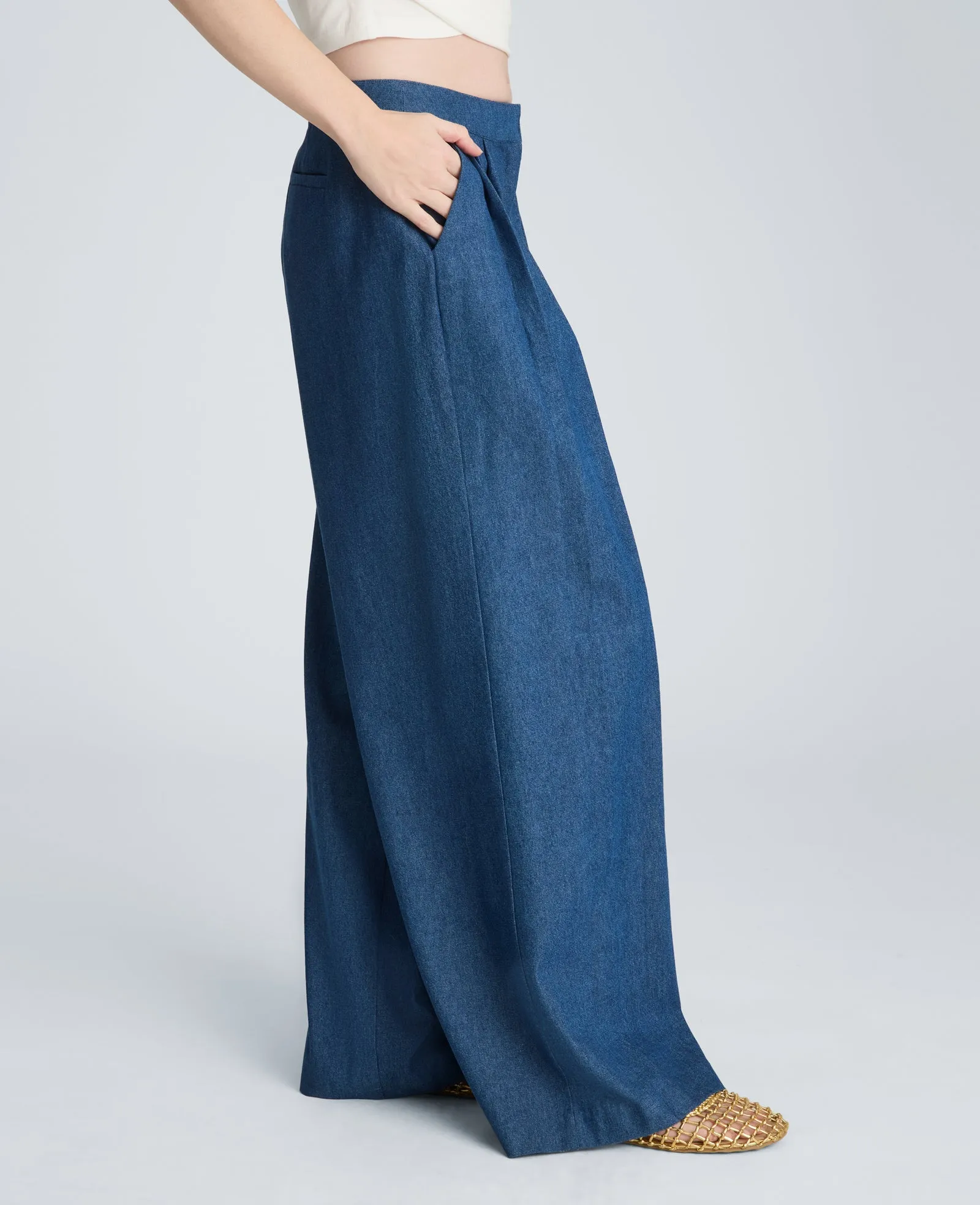 High Rise Fly Front Triple Pleat Wide Denim Jean sold by Kenneth Cole product image thumbnail 4