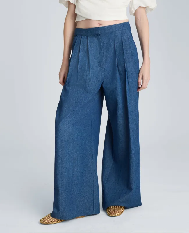 High Rise Fly Front Triple Pleat Wide Denim Jean made by Kenneth Cole