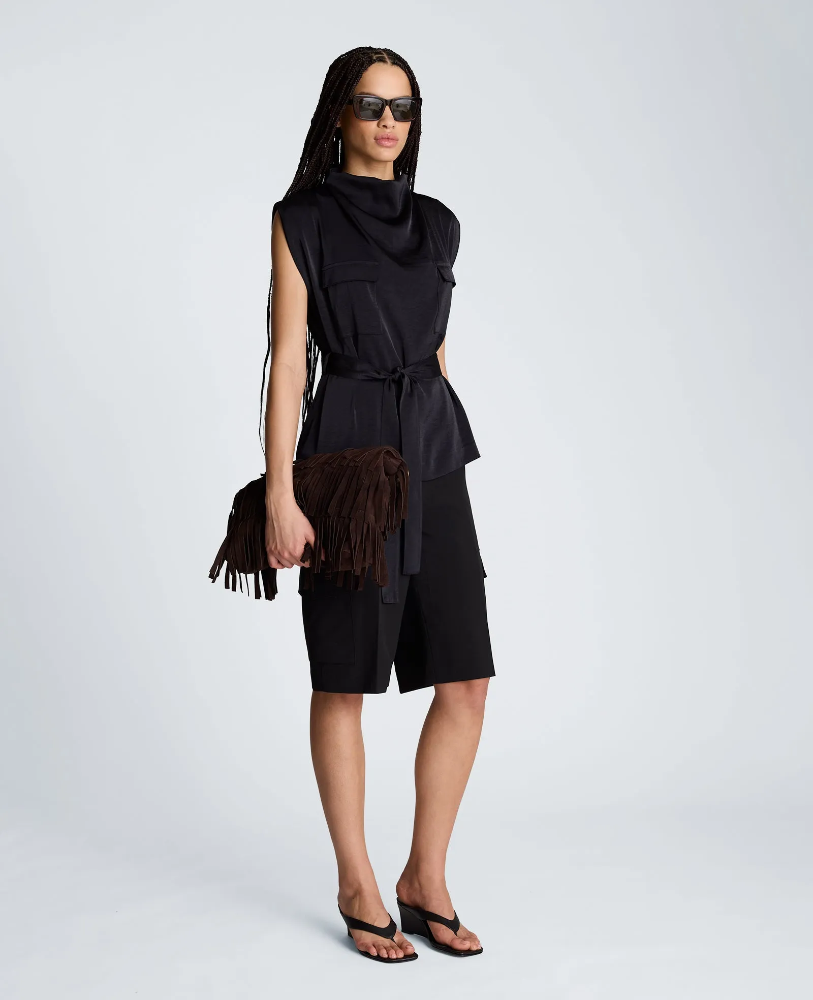 High Cowl Neck Belted Blouse with Chest Pockets sold by Kenneth Cole product image thumbnail 3