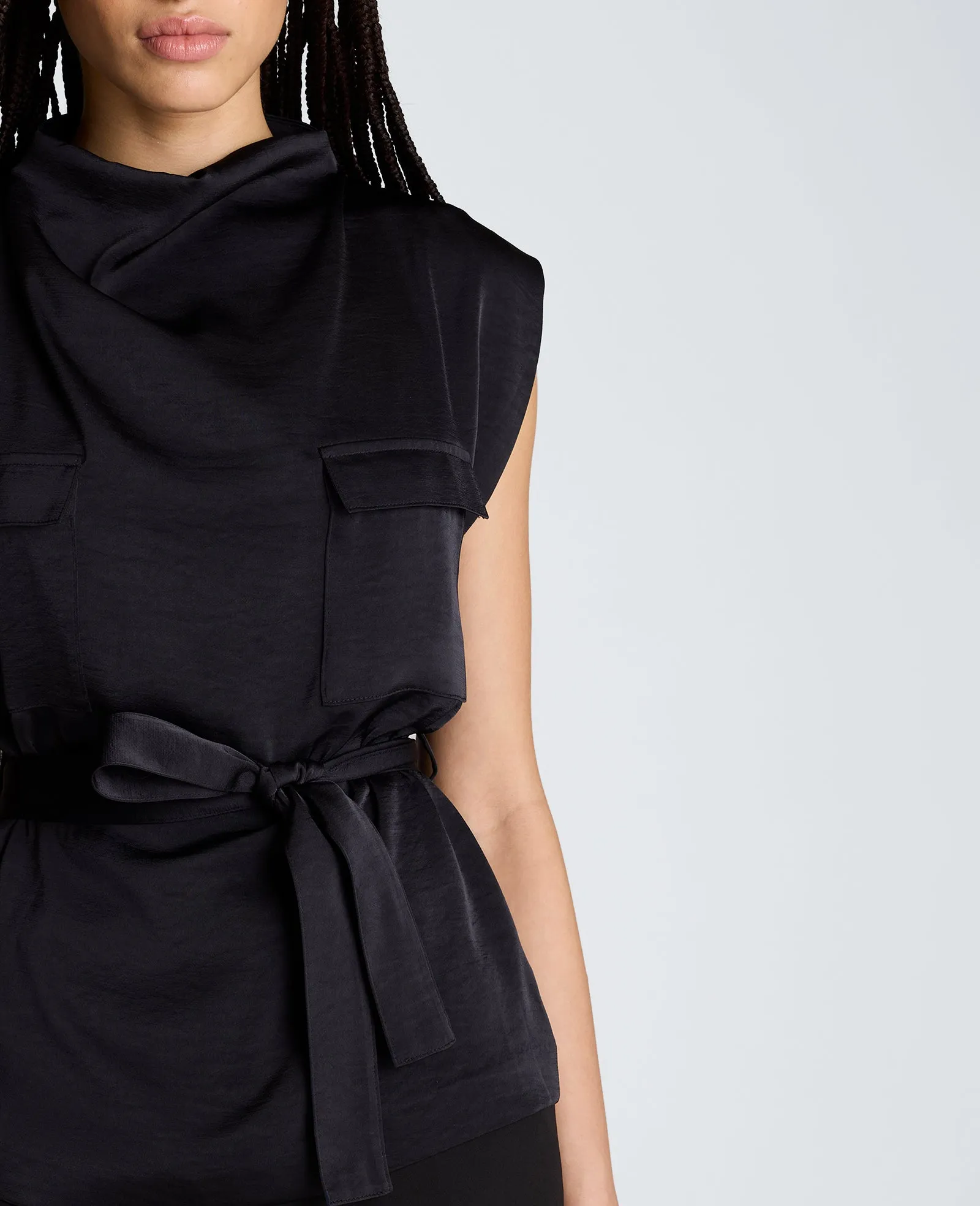 High Cowl Neck Belted Blouse with Chest Pockets sold by Kenneth Cole product image thumbnail 5